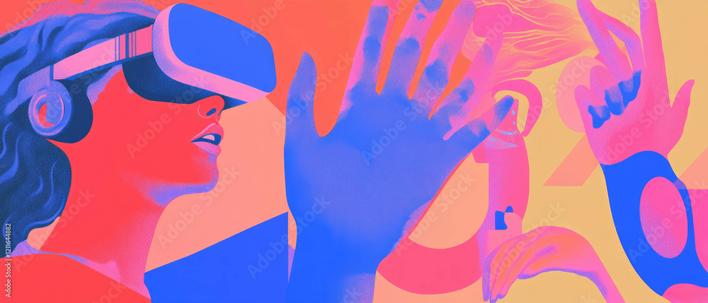 Poster exploring virtual reality interactions and the evolution of artificial intelligence assistants