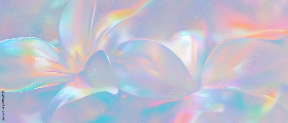 Poster blurred holographic flowers create a dreamy backdrop with space for text