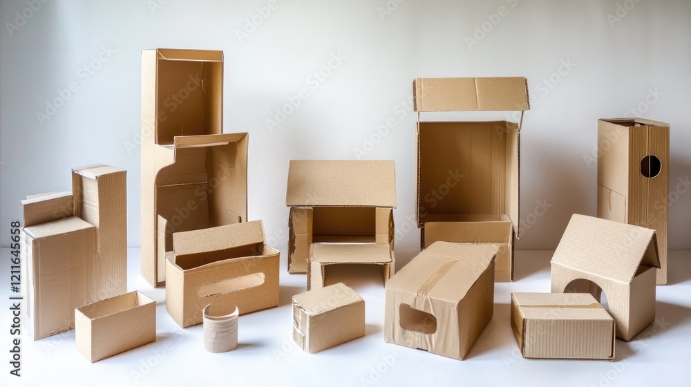 Poster a collection of well-packaged cardboard shipping boxes, all set to be transported or moved to a new 