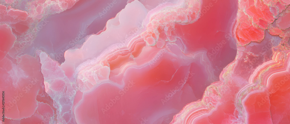 Poster close-up of pink onyx showcasing intricate patterns and vibrant colors in abstract design