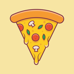 pizza slice melted floating cartoon isolated, vector illustration