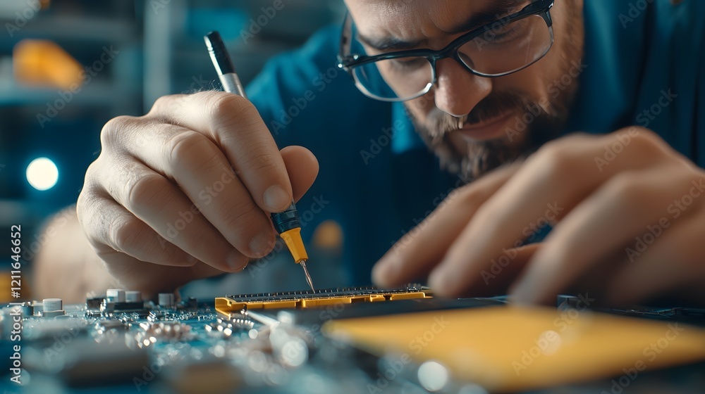 Aufkleber technician assembling advanced energy storage systems in futuristic workshop