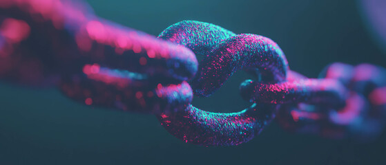 Abstract blockchain chain with secure elements against a digital background