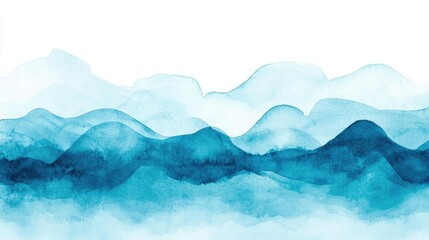 Obraz premium Soft blue watercolor idea. Vibrant watercolor mountains with soothing blue tones against a white background.