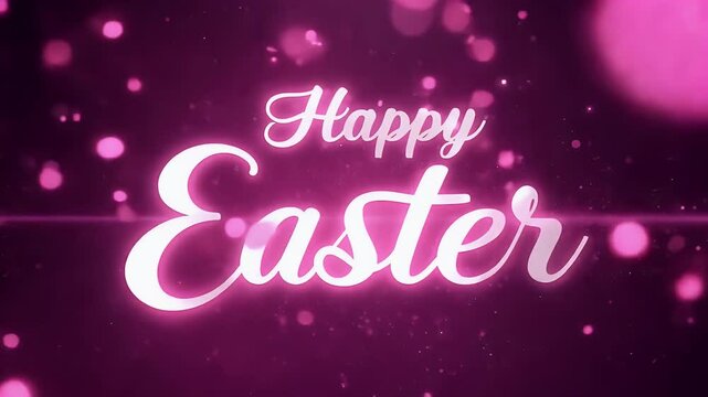 black and pink background with pink dotted words Happy Easter text animation representing religious Easter celebrations in 4K 