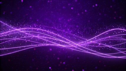 Fototapeta premium Digital purple particles wave and light abstract background with shining dots stars, futuristic glowing motion backdrop for technology, data, science, space, or cosmic themed visuals