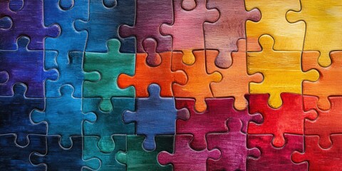 An artistic representation of inclusivity, featuring interconnected rainbow-colored puzzle pieces symbolizing unity