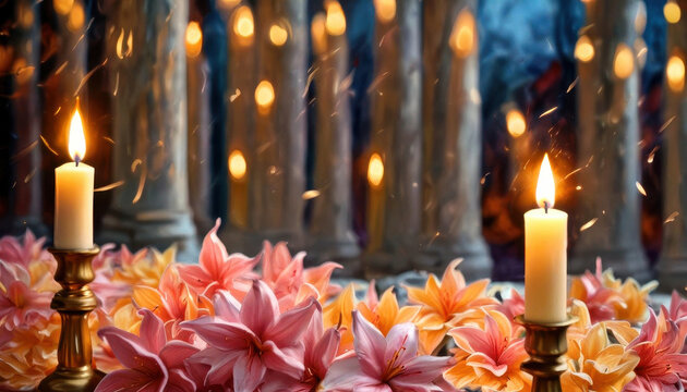 Church candles and lilies for easter service - spiritual decor for holiday gatherings