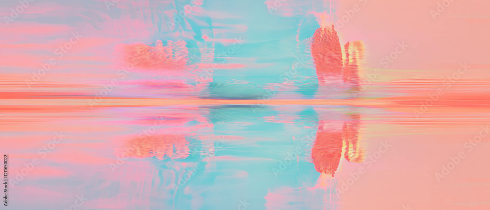 Aufkleber Glitching digital waves create a vibrant abstract background with a central stable area