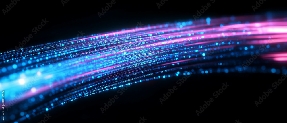 Poster glowing fiber optic cables create vibrant network communication with high-speed data transfer