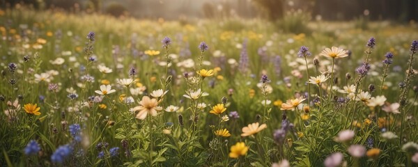 Fototapeta premium Delicate vintage wildflowers in a beautiful field, field, delicate