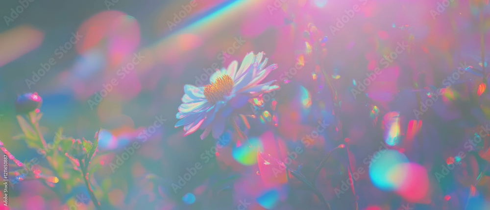 Poster holographic bokeh and floral dreamscape in a colorful abstract setting