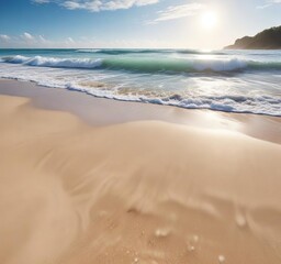 Obraz premium Idyllic paradise with crystal clear sea water ocean wave washing ashore on sandy beach, destination, vacation, travel