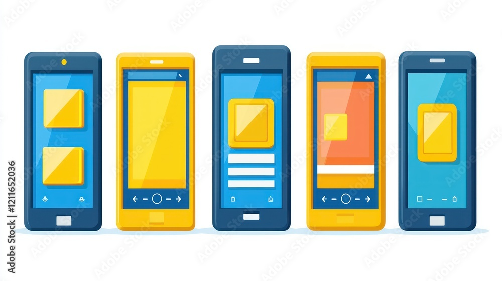 Aufkleber five colorful smartphone mockups with different user interfaces