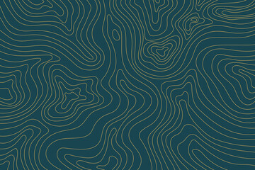 Abstract luxury topographic map background. Gold topographic lines on a dark blue background