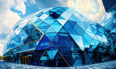 Fototapeta premium The fa ç ade of modern skyscrapers and glass curtain wall buildings in the city