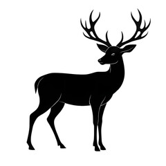 Majestic Stag Silhouette Dark Elegant Nature Wildlife Animal Art Graphic Design deer line black     