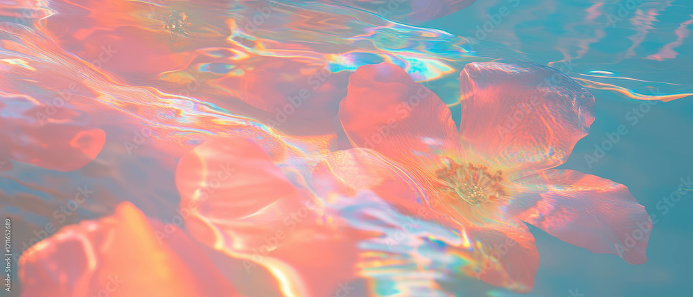 Poster holographic underwater floral design with space for logo in a calming setting
