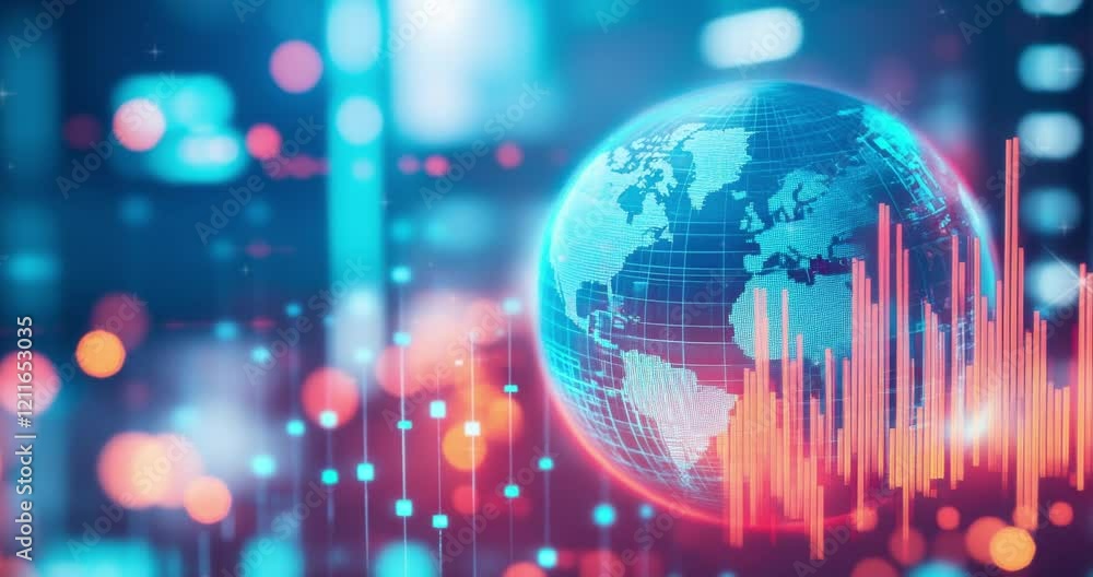 Poster global business graph chart background. digital world globe with a stock market symbolizing global b