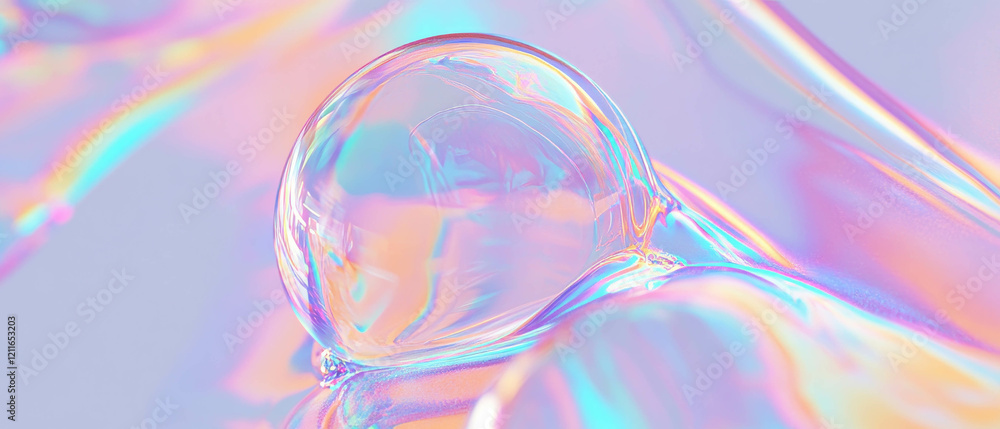 Poster Iridescent soap bubbles create shimmering patterns against an ethereal background