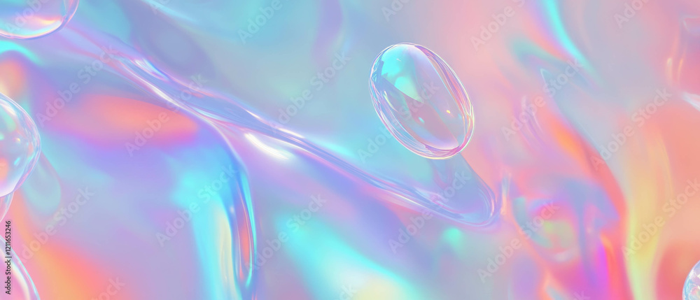 Poster Floating soap bubbles create an ethereal atmosphere with iridescent colors and shimmering effects