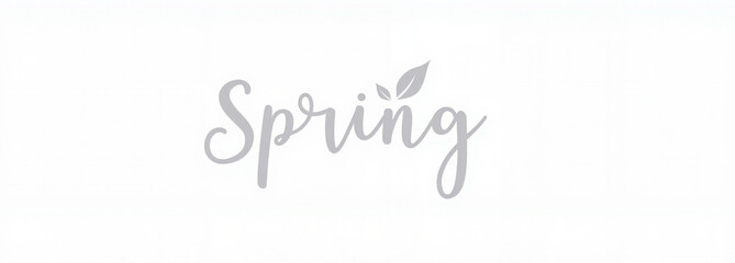 Minimalist "Spring" text in soft gray on a white background with subtle floral details