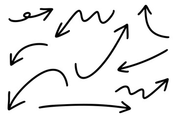 手描きのラフな黒い矢印のイラストセット