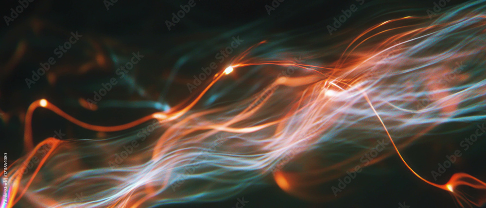Aufkleber dynamic interaction of light streaks and particles creates mesmerizing abstract background art