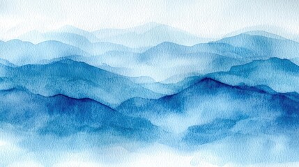 Obraz premium Soft blue watercolor idea. A serene watercolor landscape depicting soft blue mountain ranges in mist.