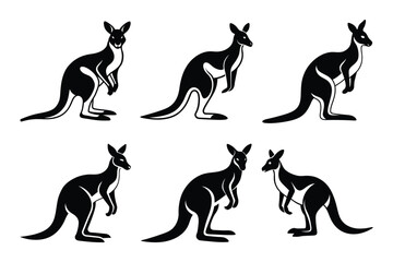 Kangaroo Silhouette icon set isolated on a white background. Minimalist kangaroo vector design