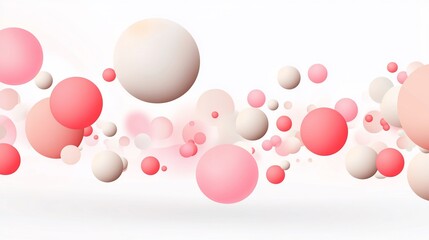 Abstract pink and white spheres floating on white background.