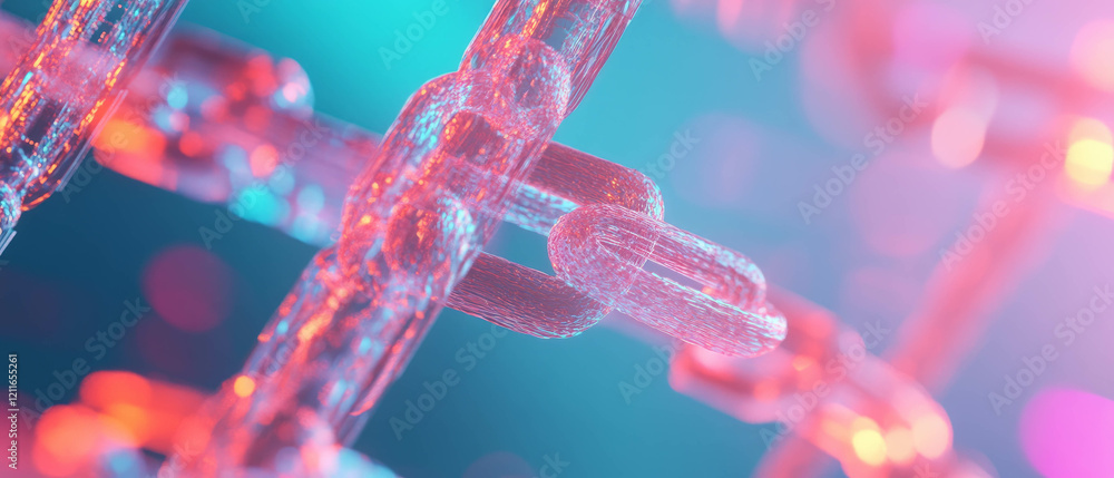 Poster Light trails connecting blockchain blocks in an abstract design with dynamic elements