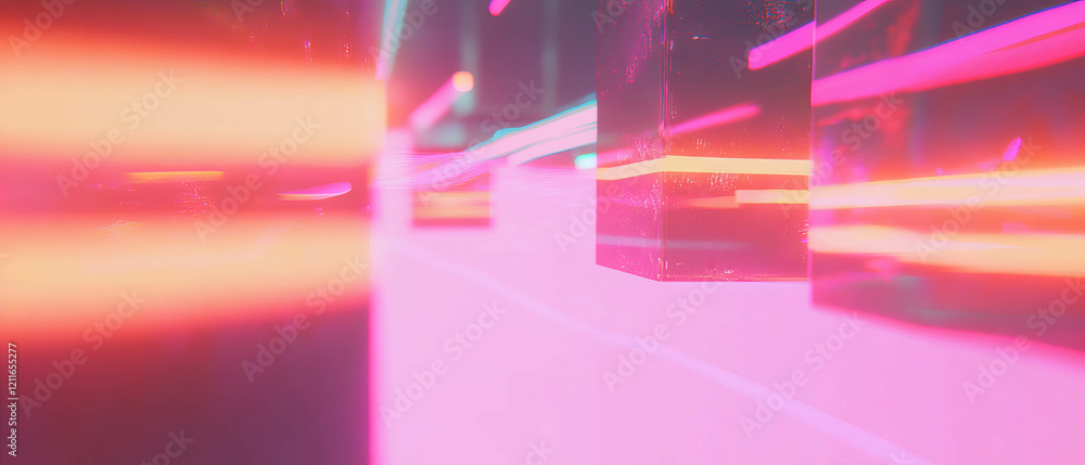 Poster Dynamic light trails connecting abstract blockchain blocks in a vibrant digital space
