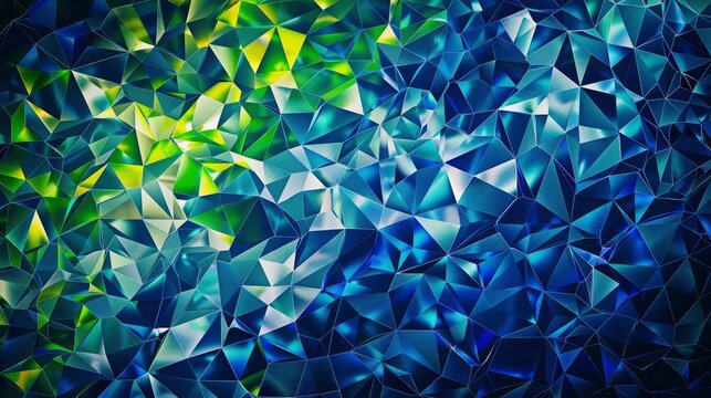 Abstract background of blue and green triangles. 3d rendering, 3d illustration.