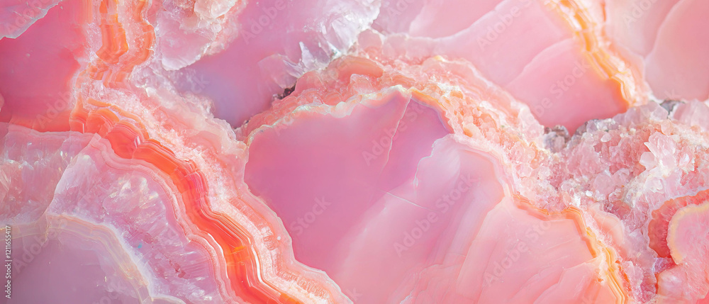 Poster Macro view of pink onyx showcasing intricate patterns and soft, vibrant hues