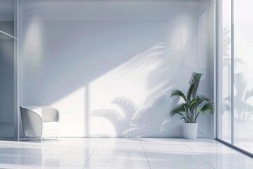 High Definition View of 3D Logo Office Glass Logo Mockup White Room Wall Mockup for Company