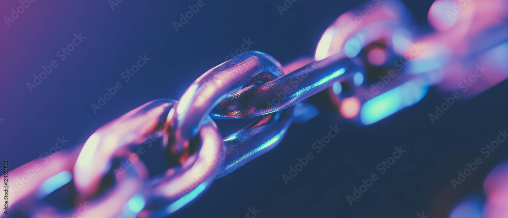 Poster Exploration of metallic blockchain links highlighting abstract industrial design concepts