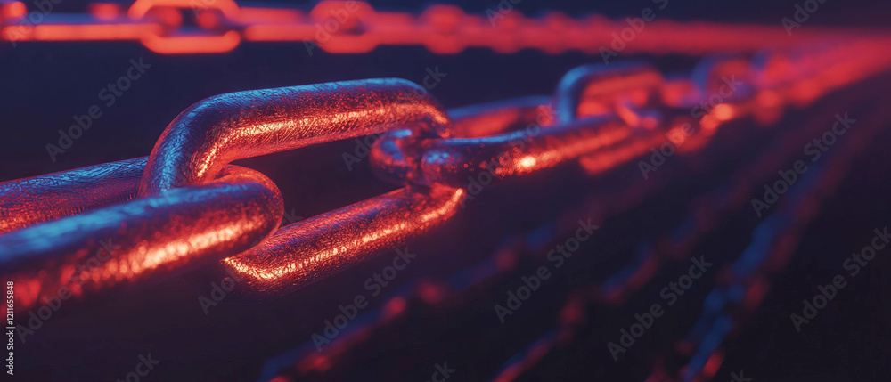 Aufkleber Metallic blockchain links create an abstract industrial background with space for content