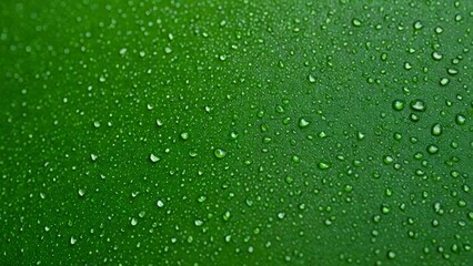A close-up of green surface with water droplets, perfect for fresh and vibrant designs