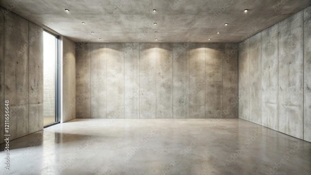 Sticker Empty Modern Room with Concrete Walls and Polished Floor, Ideal for Interior Design Projects