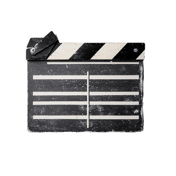 Classic black movie clapperboard isolated on transparent background.