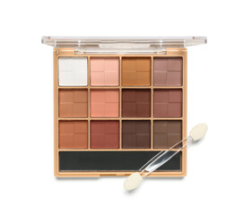 Beautiful eyeshadows palette with brush on white background