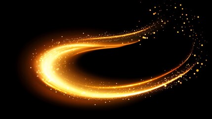 Golden light swirl on black background.