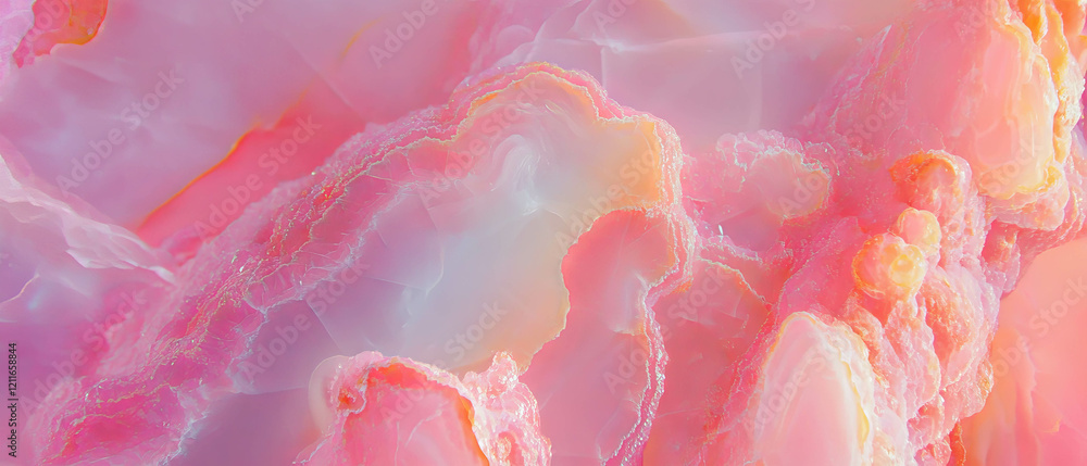 Poster Intricate patterns of pink onyx form an abstract background with organic shapes