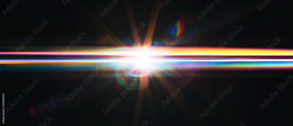 Poster dynamic display of animated rainbow light flares creating energetic visual effects