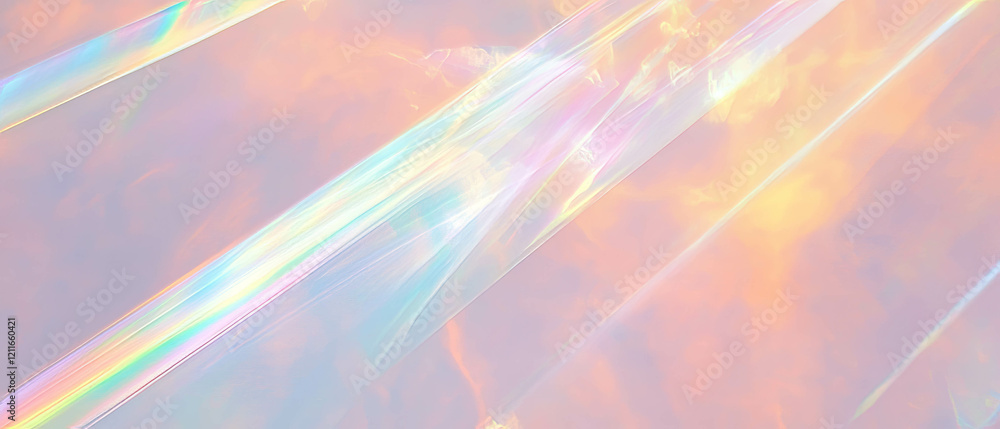 Poster Vibrant rainbow light beams intersecting with geometric shapes in an abstract background
