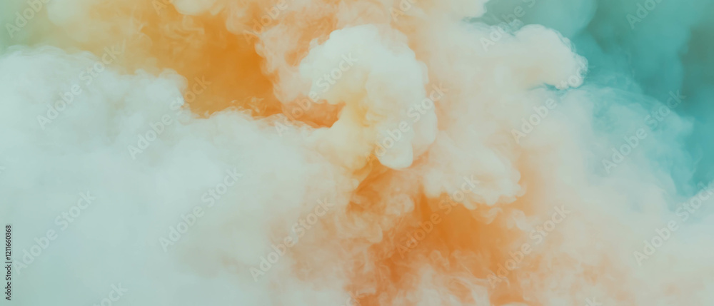 Poster Rainbow colored smoke creates an abstract swirling background with mysterious patterns