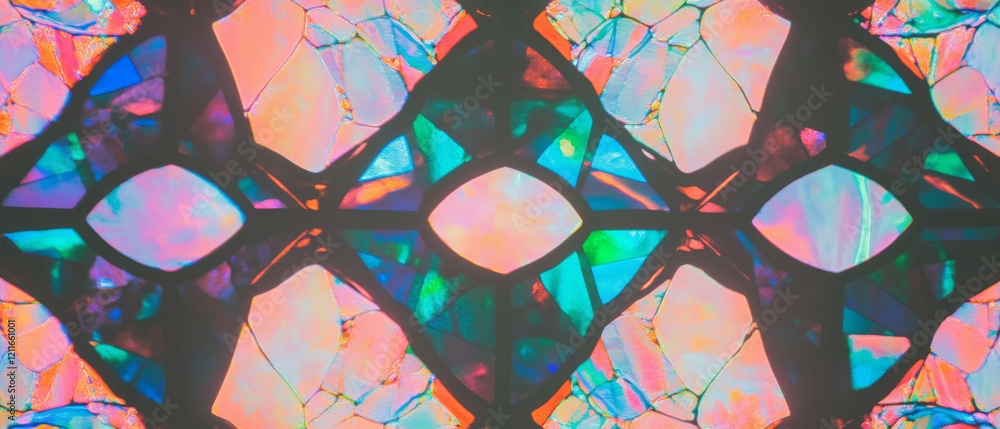 Aufkleber Intricate rainbow stained glass window with vibrant patterns and artistic design elements