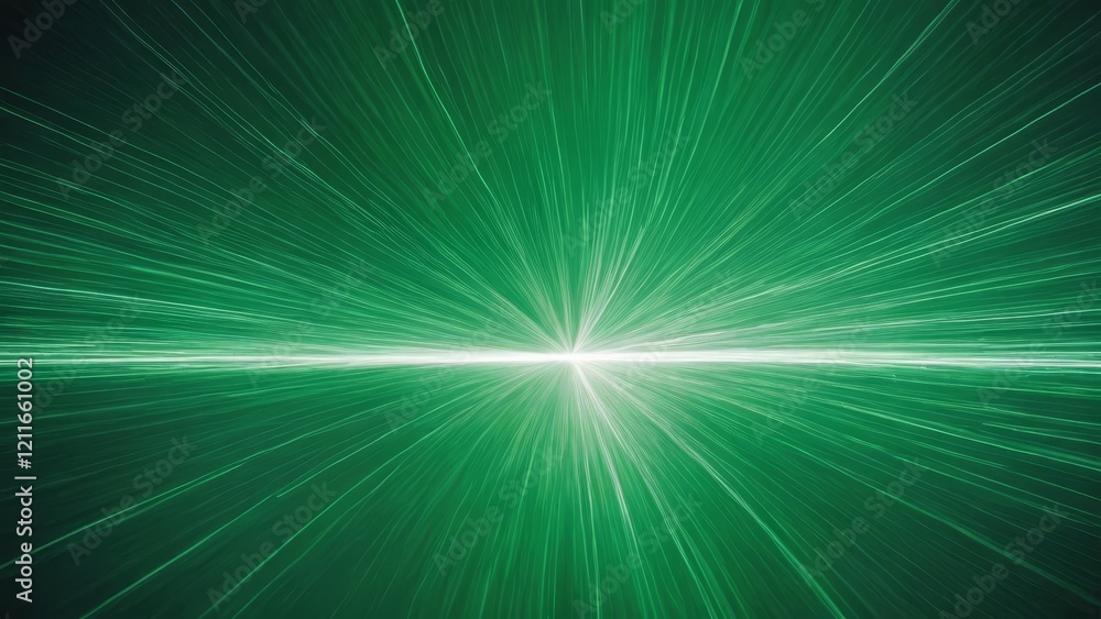 Poster vibrant green light rays radiating from a central point, creating a dynamic and energetic background