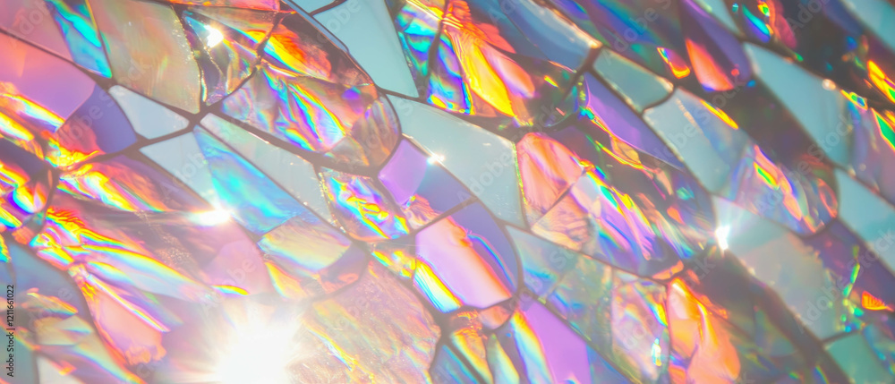 Poster vibrant abstract background featuring rainbow colored stained glass patterns